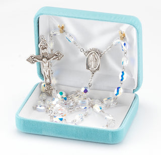 6mm Round Erinite Finest Austrian Crystal Sterling Rosary - Engravable