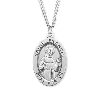 Sterling Silver Oval Shaped Saint Francis Medal - Engravable