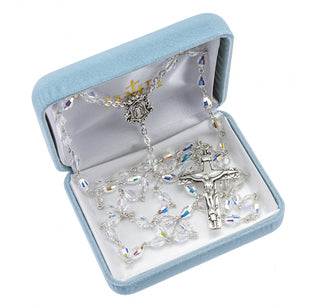 6mm Round Opal Finest Austrian Crystal Sterling Rosary - Engravable