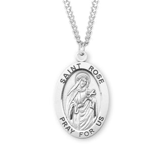 Sterling Silver Oval Shaped Saint Rose Medal