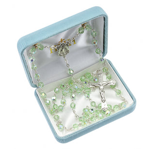 Aurora Sphere Shaped Finest Austrian Crystal Sterling Rosary - Engravable