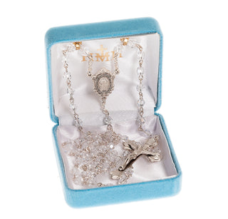 Light Sapphire Finest Austrian Crystal Sterling Rosary - Engravable