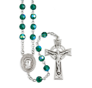 Sterling Silver Rosary Hand Made with finest Austrian Emerald Crystal 6mm Faceted Round Beads