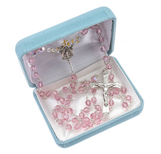 Aurora Tear Shaped Finest Austrian Crystal Sterling Rosary - Engravable