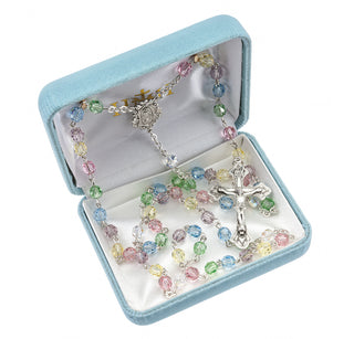 6mm Round Multi Color Finest Austrian Crystal Sterling Rosary - Engravable