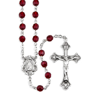 Sterling Silver Rosary Hand Made with finest Austrian Crystal 6mm Ruby Faceted Round Beads