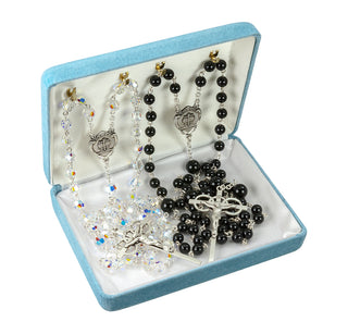 Sterling Silver Wedding Rosary Set Hand Made with finest Austrian Crystal 6mm Beads and Onyx Beads