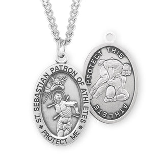 Sterling Silver St Sebastian Wrestling Athlete Medal