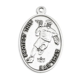 Lord Jesus Christ Oval Sterling Silver Lacrosse Male Athlete Medal