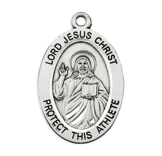 Lord Jesus Christ Oval Sterling Silver Lacrosse Male Athlete Medal