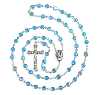 7mm Aqua Czech Crystal Beads with Double Capped O.F. Beads