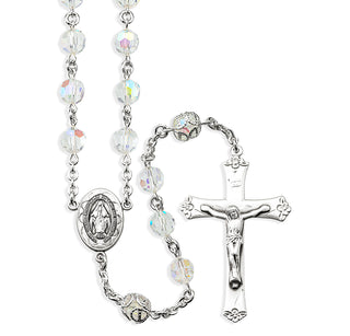 7mm Czech Aurora Crystal Beads with Double Capped O.F. Beads