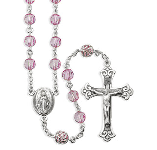 7mm Pink Czech Crystal Beads with Double Capped O.F. Beads