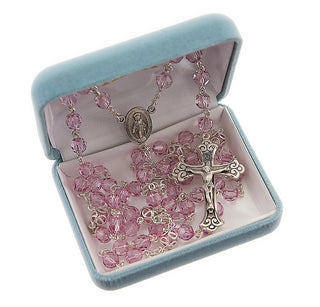 7mm Pink Czech Crystal Beads with Double Capped O.F. Beads