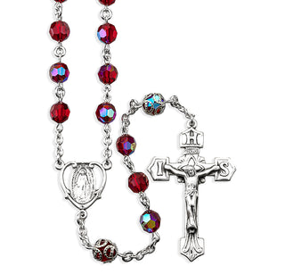 7mm Ruby Czech Crystal Beads with Double Capped O.F. Beads