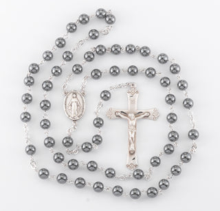 Genuine Hematite Sterling Rosary - Engravable