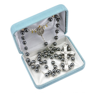 Genuine Hematite Sterling Rosary - Engravable