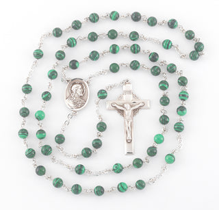 Genuine Malachite Sterling Rosary - Engravable