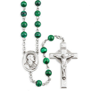 Genuine Malachite Sterling Rosary Engravable