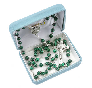 Genuine Malachite Sterling Rosary - Engravable