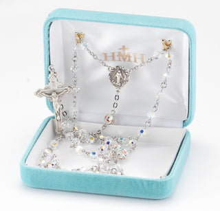 Crystal Finest Austrian Crystal and Murano Glass Sterling Rosary - Engravable