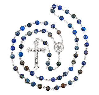 Aqua Finest Austrian Crystal Sterling Rosary - Engravable