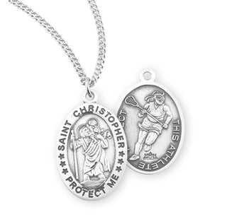 Sterling Silver Saint Christopher Lacrosse Athlete Medal