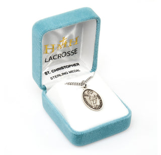 Sterling Silver St. Christopher Lacrosse Athlete Medal