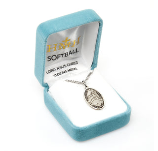 Lord Jesus Christ Oval Sterling Silver Female Softball Athlete Medal