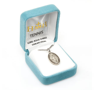 Lord Jesus Christ Oval Sterling Silver Female Tennis Athlete Medal