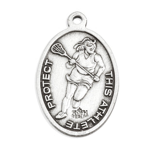 Lord Jesus Christ Oval Sterling Silver Female Lacrosse Athlete Medal