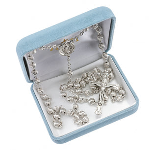 Sterling Silver Oval Natural Wood Cocoa Rosary | Miraculous Center and Crucifix - Engravable