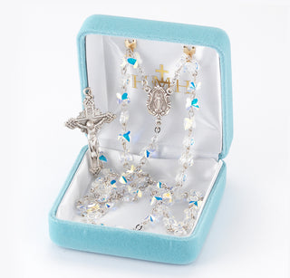 Aurora Borealis Finest Austrian Crystal Sterling Rosary - Engravable