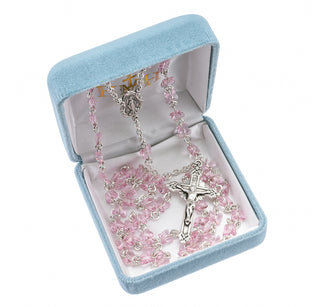 Light Rose Finest Austrian Crystal Sterling Rosary - Engravable