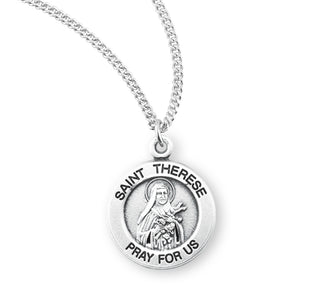 Sterling Silver Round Shaped Saint Therese Medal