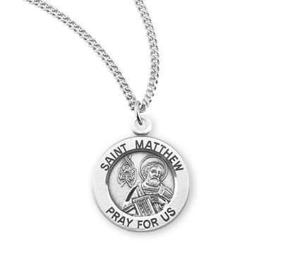 Sterling Silver Round Shaped St. Matthew Medal