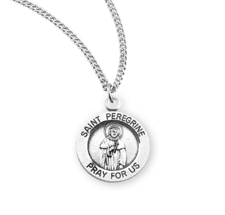 Sterling Silver Round Shaped Saint Peregrine Medal