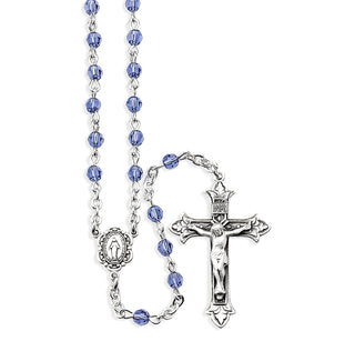 Sterling Silver Rosary Hand Made with finest Austrian Tanzanite Crystal Faceted Beads