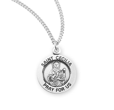 Sterling Silver Round Shaped St. Cecilia Medal