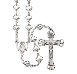 Sterling Silver Heart Shaped Rosary Engravable