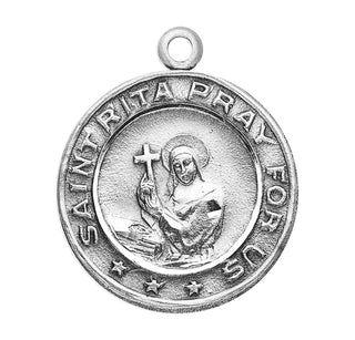 15/16-inch Sterling Silver St. Rita/Baseball Medal with 24-inch Chain and Box