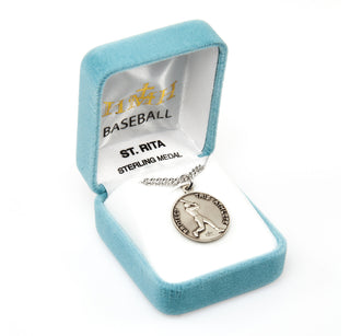 15/16-inch Sterling Silver St. Rita/Baseball Medal with 24-inch Chain and Box
