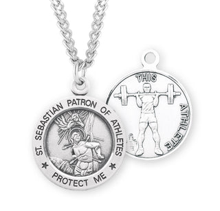 Sterling Silver St Sebastian Weight Lifting Athlete Medal 1
