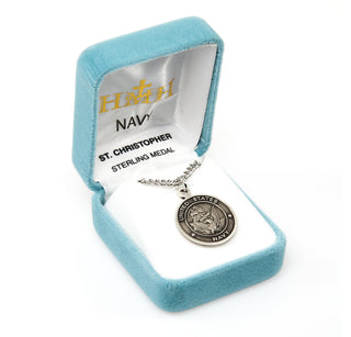 Sterling Silver Navy Medal with St. Christopher on Reverse Side
