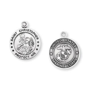 Sterling Silver Marines Medal with St. Christopher on Reverse Side - SALE