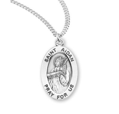 Sterling Silver Oval Shaped St. Aidan Medal