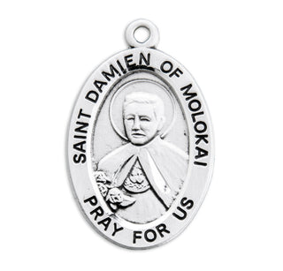 Sterling Silver Oval Shaped St. Damien of Molokai Medal