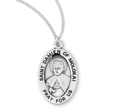 Sterling Silver Oval Shaped St. Damien of Molokai Medal