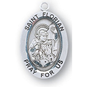 Sterling Silver Oval Shaped St. Florian Medal