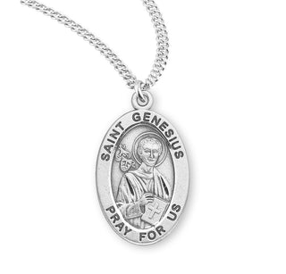 Sterling Silver Oval Shaped Saint Genesius Medal